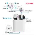 i12 Double Wireless Bluetooth Hand Free with Power Bank AirPod Stereo Earphones White bluetooth ear phone for all cell phones use-Color Family:Black. 