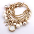 Designer Fashion Pearl Crystal Gem Multielement Braided Rope Bracelet Watch for Women. 