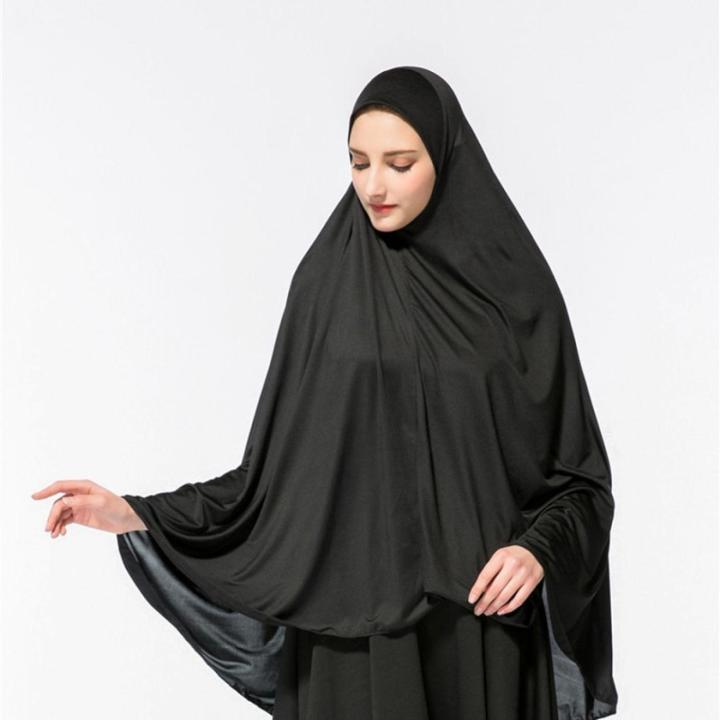 Namaz%20Hijab%20With%20Sleeve%20High%20Quality%20Muslim%20Women's%20Hijab%20scarf%20Islamic%20worship%20Wrap%20women%20Head%20Scarf/scarves%20Milk%20silk%20Elastic%20Solid%20Black%20Color%20Turban%20-%20Image%202
