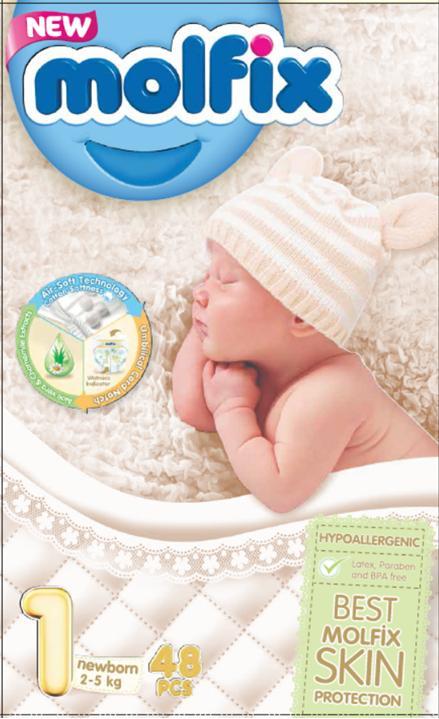 Molfix Baby Diaper 3D Newborn 48 Pcs / Twin Pack / 2-5Kgs - Size 1