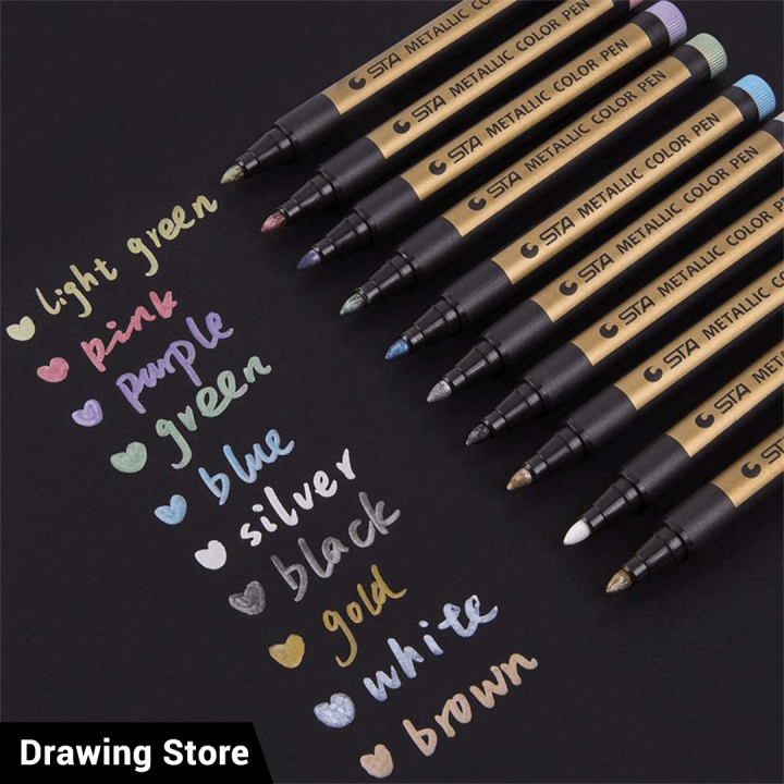 10%20Pcs%20STA%20Permanent%20Metallic%20Paint%20Marker%20Set%20For%20Black%20Paper,%20Card%20Making,%20Scrapbooking%20Crafts,%20Rock%20Painting,%20Metal,%20Ceramic,%20Glass%20-%20Image%202