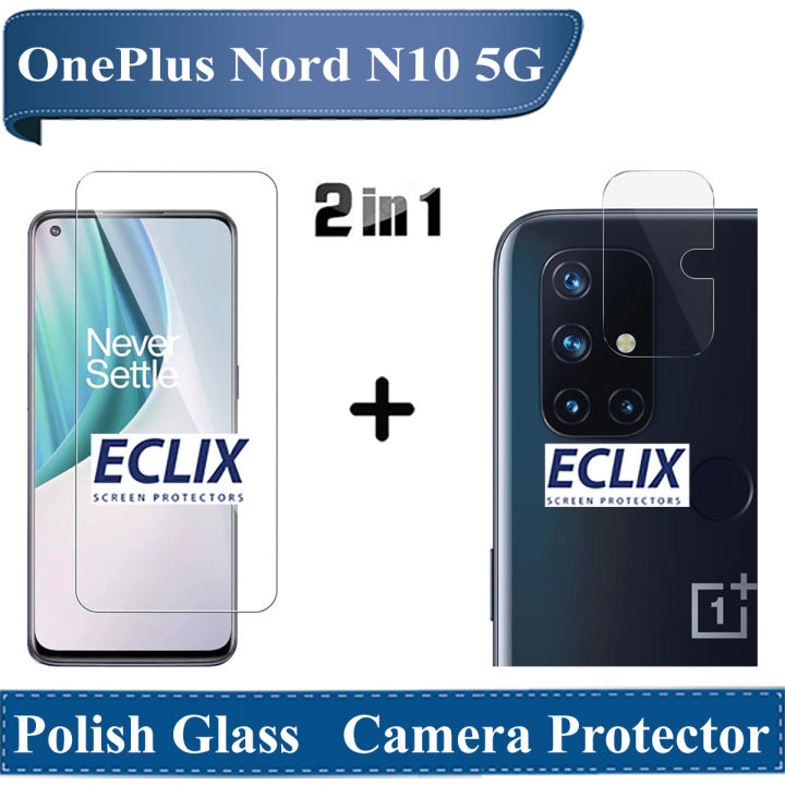 Pack of 2 - OnePlus Nord N10 5G Tempered Glass Screen Protector 2.5D Polish Glass + Back Camera Glass Lens Protector For N10 - Transparent