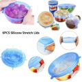 Silicone Super Stretch Lids Seals - Reusable Food Covers - Fit for Various Sizes n Shapes of Containers Bowls - Air Tight Leak Proof Stretchable Transparent 6 pcs Pack. 