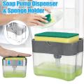 Liquid Soap Dispenser & Sponge Holder - Dish Soap Pump Sponge 2-in-1 - Counter Top Sink Press Soap Box - Pump Soap Dispensing with Sponge Caddy 385ml - Dish Washing Scrub Cleaning. 