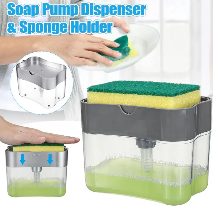 Liquid%20Soap%20Dispenser%20&%20Sponge%20Holder%20-%20Dish%20Soap%20Pump%20Sponge%202-in-1%20-%20Counter%20Top%20Sink%20Press%20Soap%20Box%20-%20Pump%20Soap%20Dispensing%20with%20Sponge%20Caddy%20385ml%20-%20Dish%20Washing%20Scrub%20Cleaning%20-%20Image%204