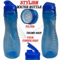 Sports Water Bottle With Filter High Quality Transparent Clear Plastic Flip Drinking Bottles 1 Litre Multi-Purpose For Outdoor - Hiking - Camping - Traveling - School - College - University - Office - Gym , 101% Pure Clear Plastic Smart Bottle Easy Grip. 