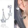 1 Pcs Single Ear Cuff Earing For Girls Butterfly Chain Tassel Stylish Korean Jewellery Earrings For Girls Fashion Personality Korean Jewelry. 