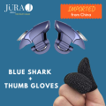 Jura-J Blue Shark Trigger Triger + Thumb Gloves Sleeves For Pubg Mobile Controller Gamepad. 