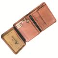 Genuine Leather Trifold Coat Wallet Tan Brown With Box. 