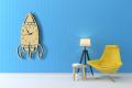 Rocket Designs Wooden Wall Clock, 3D Wall Clock for Kids Room, 3D Laser Cut Kids Wall Clock. 