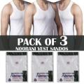 Pack of 3 Noorani Men's Sando Banyan - Original Noorani Cotton Vest - White Sando Inner wear. 