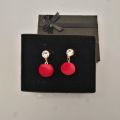 Ladies Red Style Earrings with White Stone. 