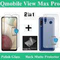 QMobile_View Max Pro Tempered Glass Screen Protector 2.5D Polish Guard + Back Matte Protector Soft Skin Sheet Film Protection Carbon Fiber With Sides Cover For QMobileView Max Pro - Transparent. 