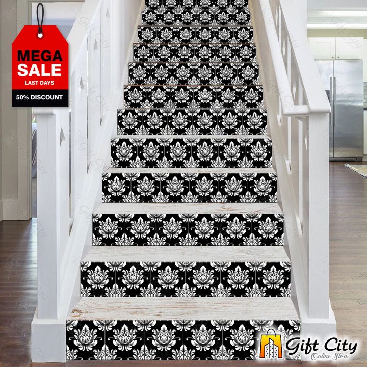 Gift City Presents Black and White Pattern Design Wall Decorative Self Adhesive Tile Stickers Multiple Quantity - 12x12 cm for Bathroom Kitchen Wallpaper Decoration