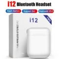 i12 Double Wireless Bluetooth Hand Free with Power Bank AirPod Stereo Earphones White bluetooth ear phone for all cell phones use-Color Family:Black. 