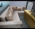 L Shape Sofa Set - Luxurious Designed  Completely Velvet Fabric Used  Dual Tone Borders - With Cushions. 