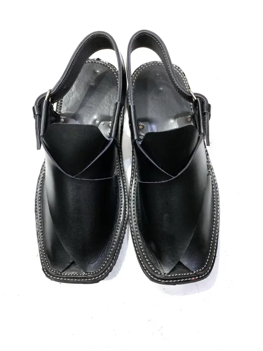 Glossy%20Black%20Pure%20Leather%20Peshawari%20Chapal%20For%20Men%20-%20Image%203