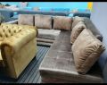 L Shape Sofa Set - Luxurious Designed  Completely Velvet Fabric Used  Dual Tone Borders - With Cushions. 