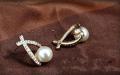 Cross Shape Pearl Earrings (Pair). 