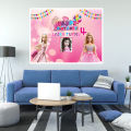 Happy Birthday Party Backdrop Girls Pink Theme Printed On Panaflex. 