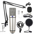 BM800 Ultra Condenser Microphone - Studio Recording - BM 800 Pro Microphone - Silver Wired Microphone - Usb Sound Card - Arm Stand. 