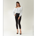 Bohemian Style White Self Pattern Boat Neck Top. 