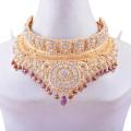 Sterling silver Golden Red shade Mootti & white Stone complete Bridal jewellery set. 